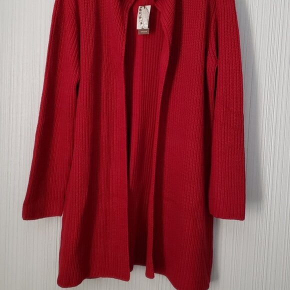 Caslon Dark Red Cable Knit Cardigan, Long, sz L - Picture 2 of 9